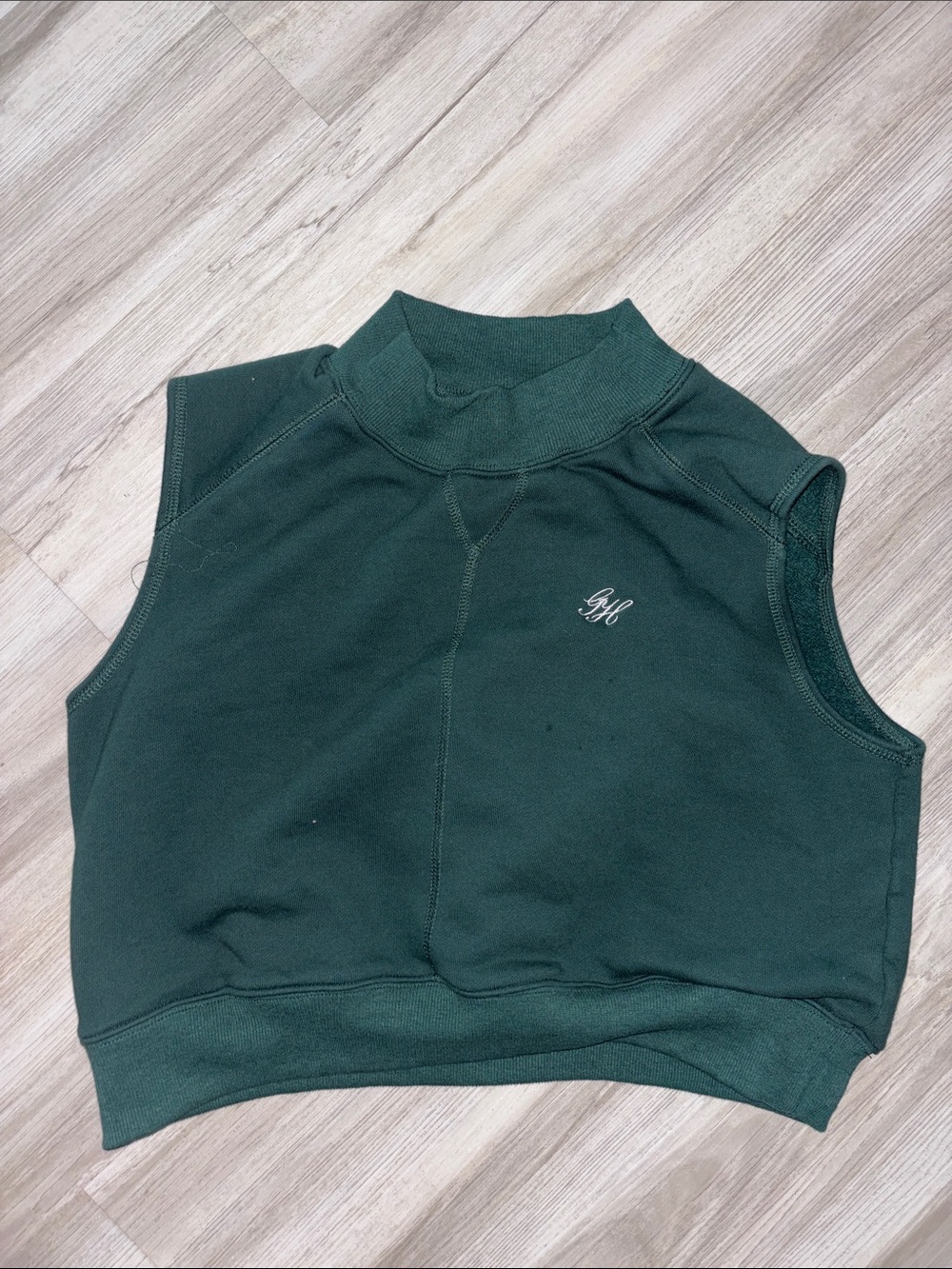 Gold hinge Sleeveless Green Mock Neck Crop Top